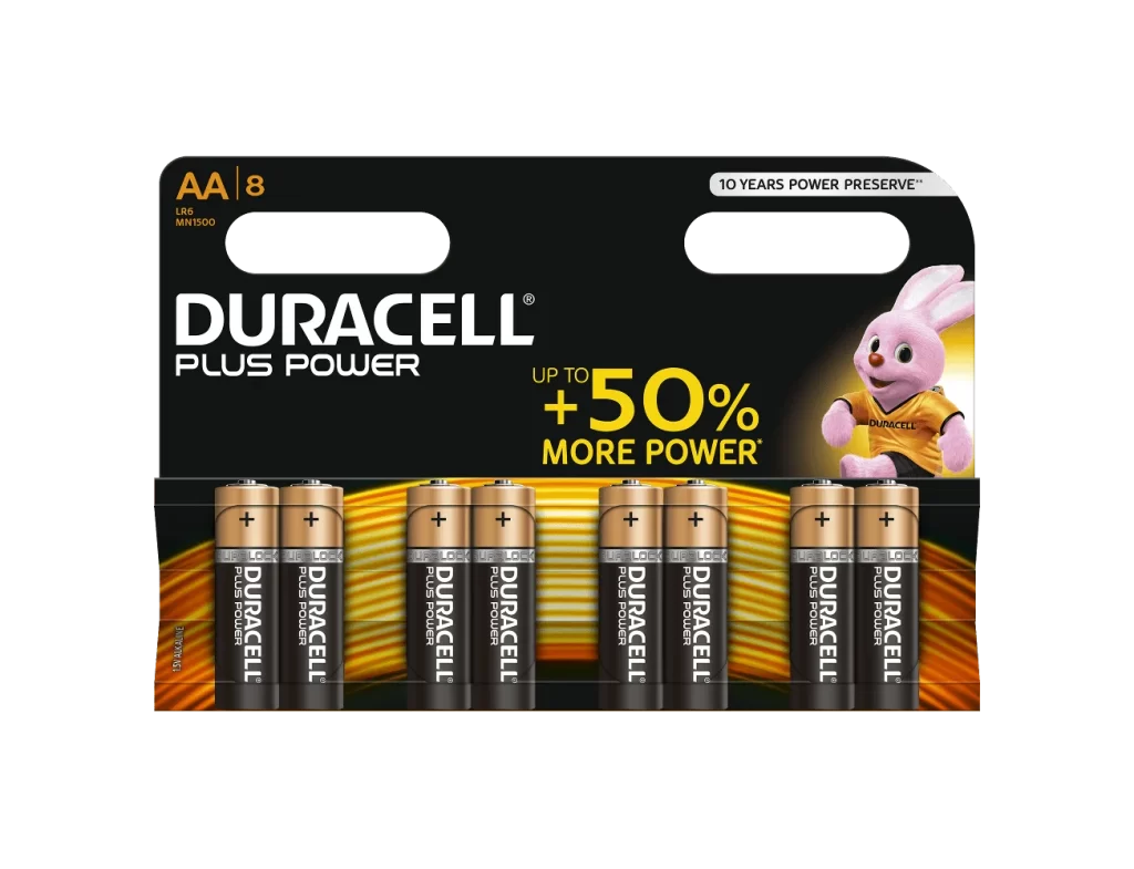 Duracell Plus Power AA Battery 8 Pack Packaging