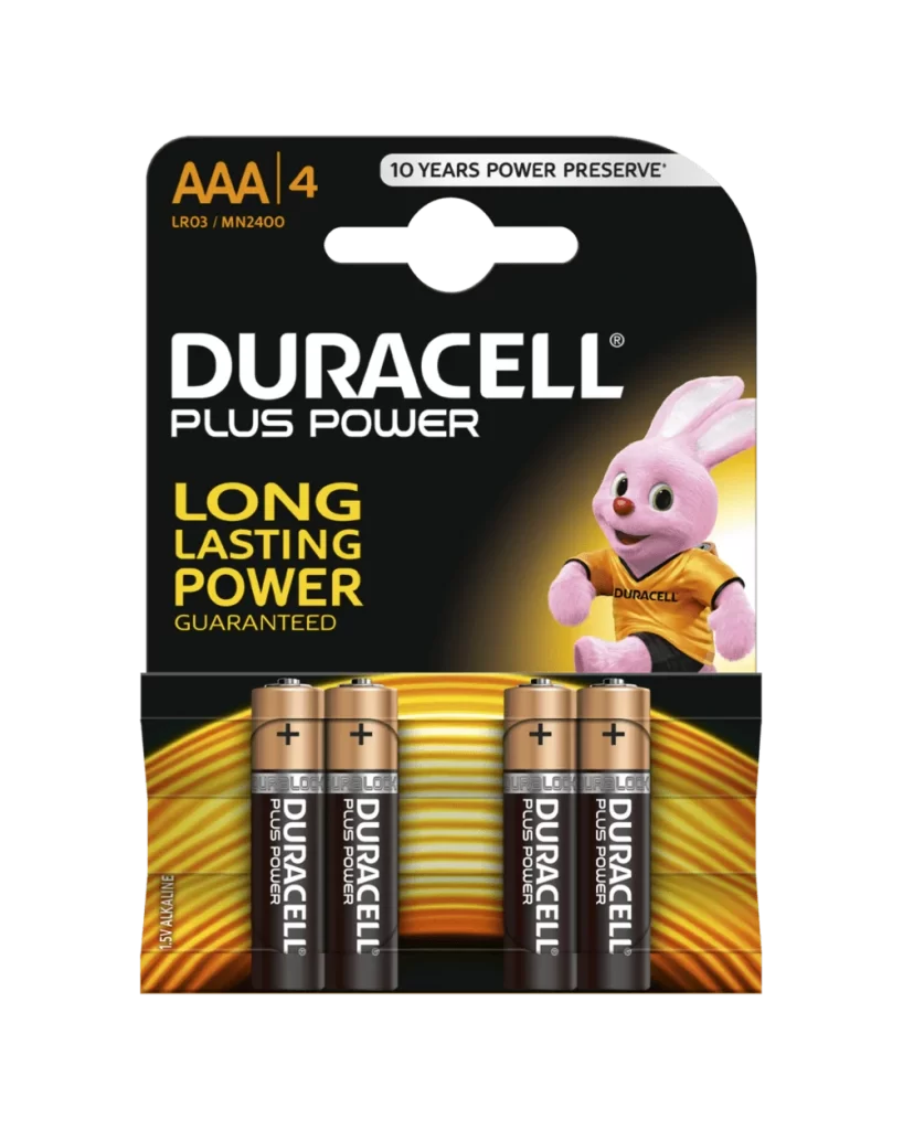 Duracell Plus Power AAA Battery 4 Pack Packaging