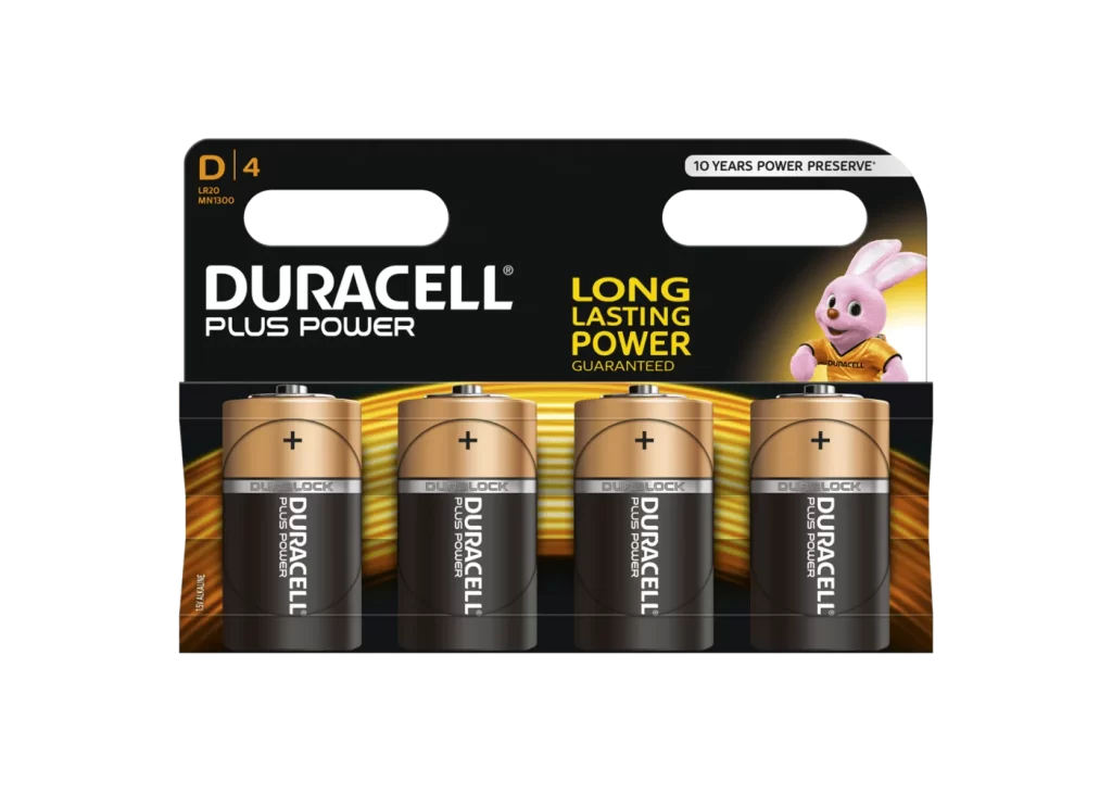 Duracell Plus Power D Battery 4 Pack Packaging