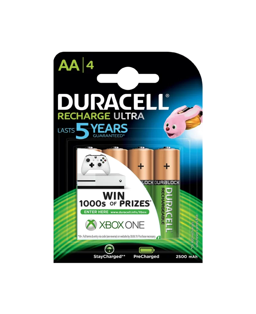 Duracell Rechargeable AA Battery 4 Pack Packaging