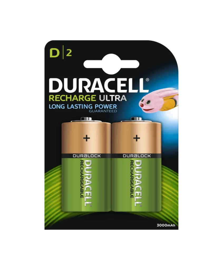 Duracell Rechargeable D Battery 2 Pack Packaging