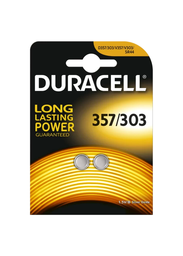 Duracell Specialty 357/303 Battery 2 Pack Packaging
