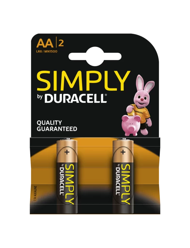 Duracell Simply AA Battery 2 Pack Packaging