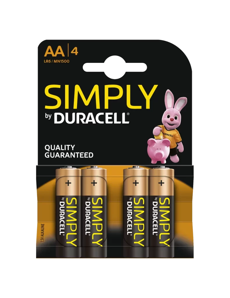 Duracell Simply AA Battery 4 Pack Packaging