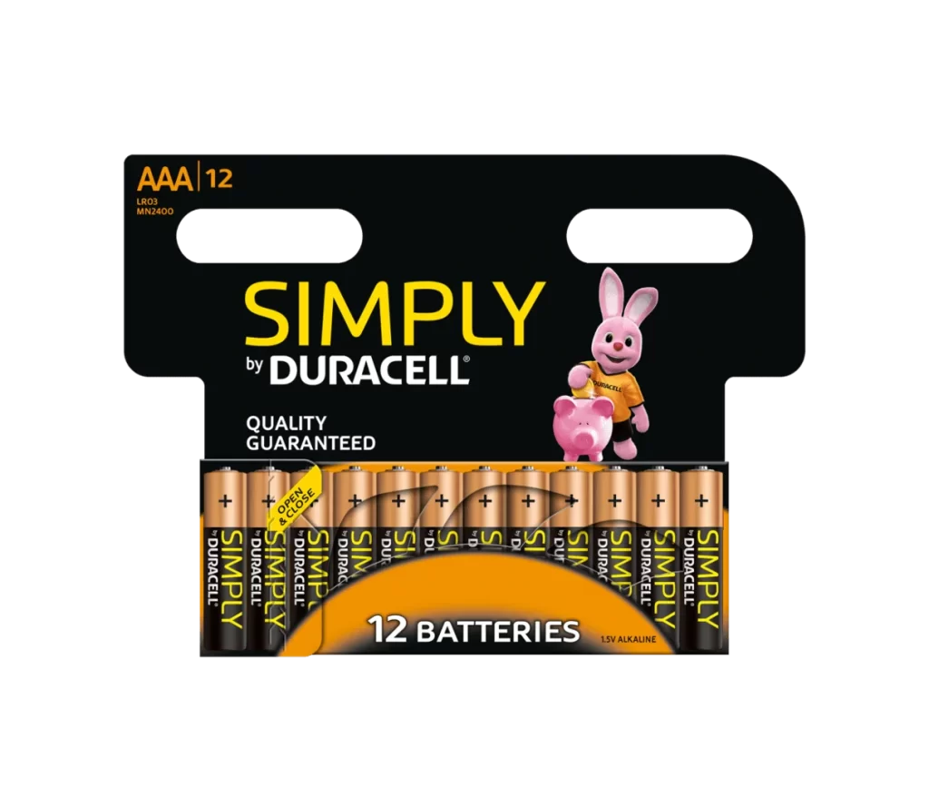 Duracell Simply AAA Battery 12 Pack Packaging