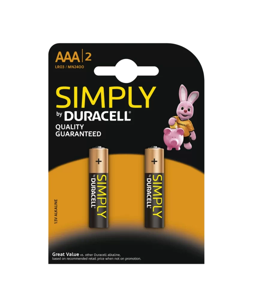 Duracell Simply AAA Battery 2 Pack Packaging