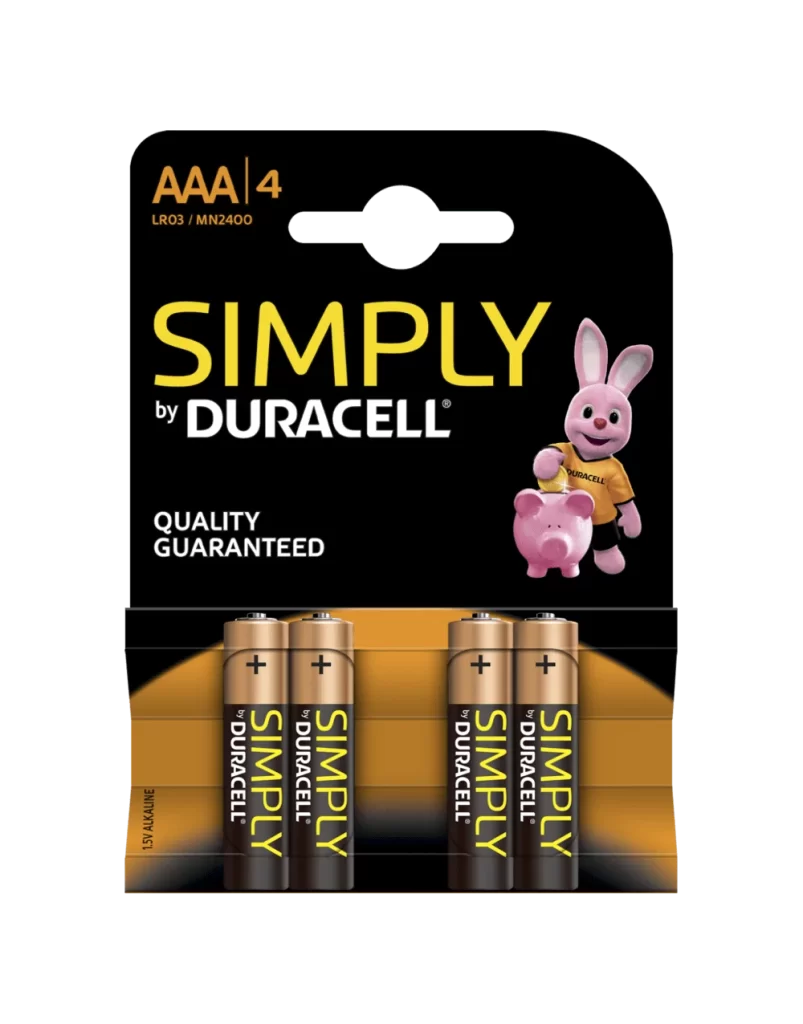 Duracell Simply AAA Battery 4 Pack Packaging
