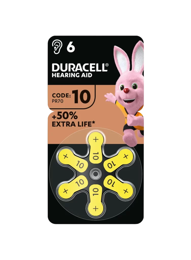 Duracell Hearing Aid 10 Battery 6 Pack Packaging