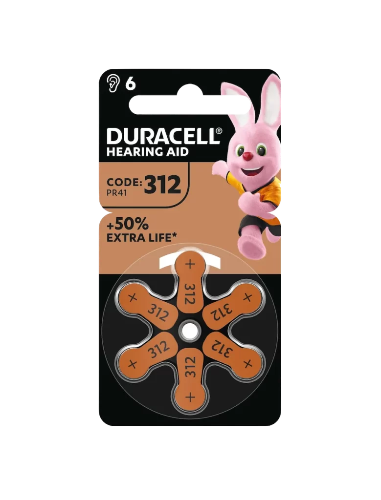 Duracell Hearing Aid 312 Battery 6 Pack Packaging