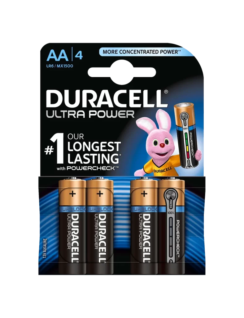 Duracell Ultra Power AA Battery 4 Pack Packaging