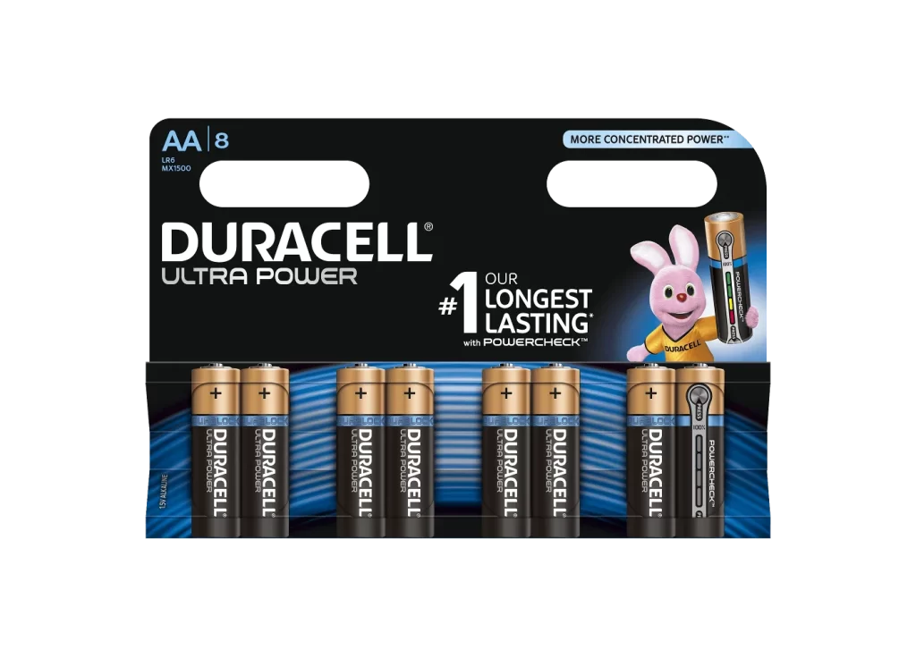 Duracell Ultra Power AA Battery 8 Pack Packaging
