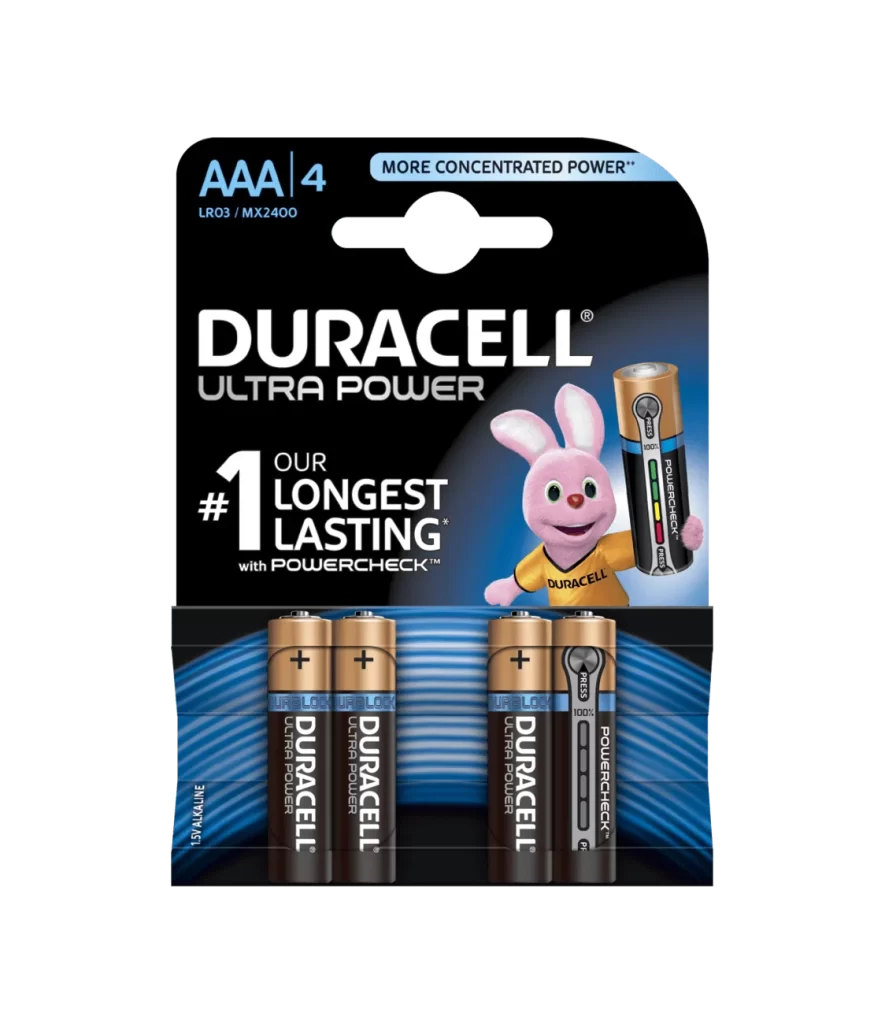 Duracell Ultra Power AAA Battery 4 Pack Packaging