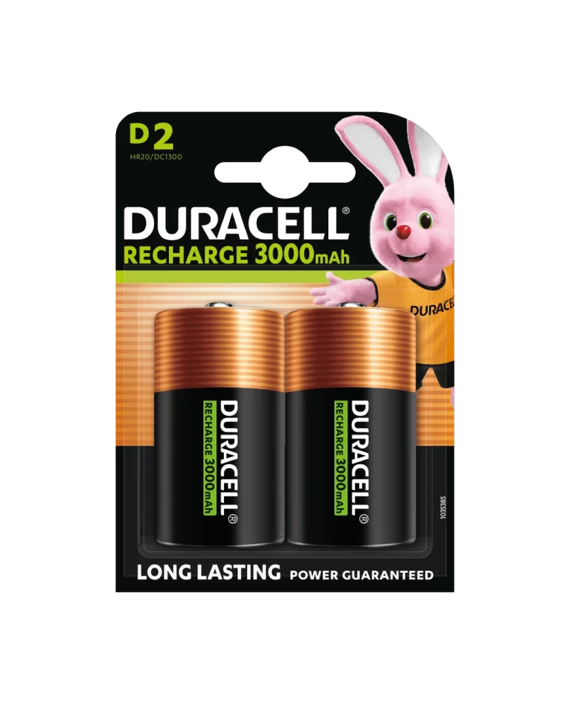 Duracell Rechargeable D Battery 2 Pack Packaging