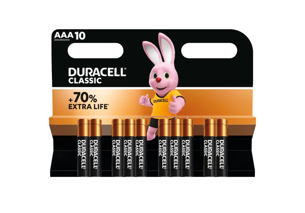 Duracell Classic AAA Battery 10 Pack Packaging