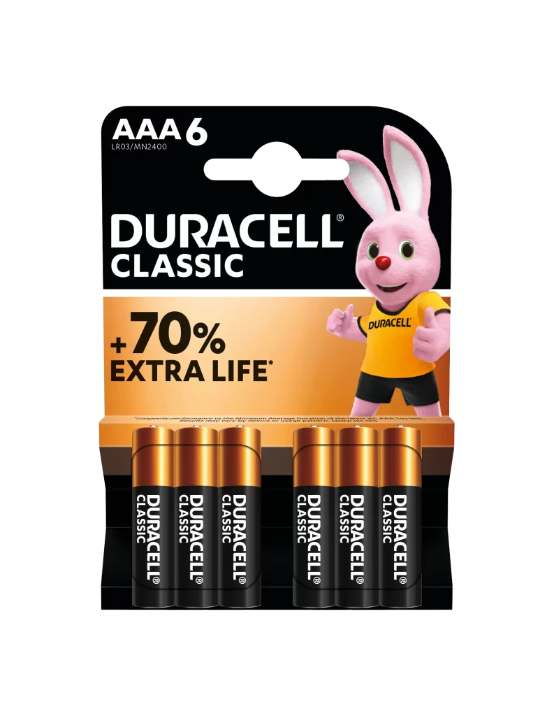 Duracell Classic AAA Battery 6 Pack Packaging
