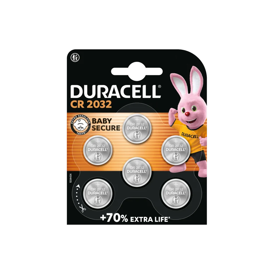 Duracell Lithium Coin CR2032 Battery 5 Pack Packaging