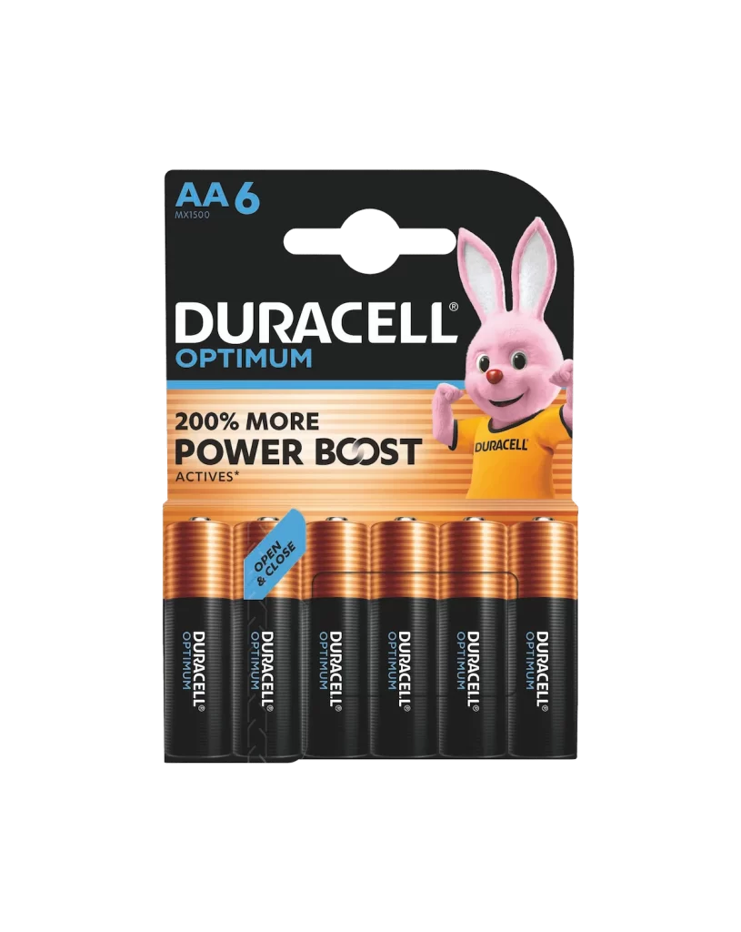 Duracell Optimum AA Battery 6 Pack Packaging