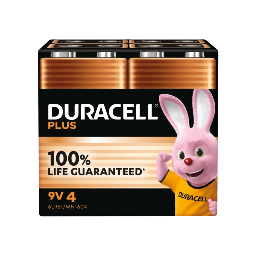 Duracell Plus Power 9V Battery 4 Pack Packaging