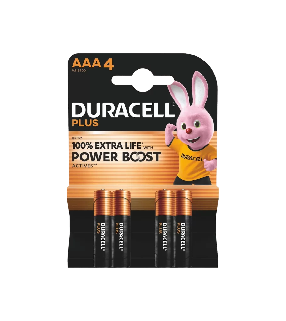 Duracell Plus Power AAA Battery 4 Pack Packaging