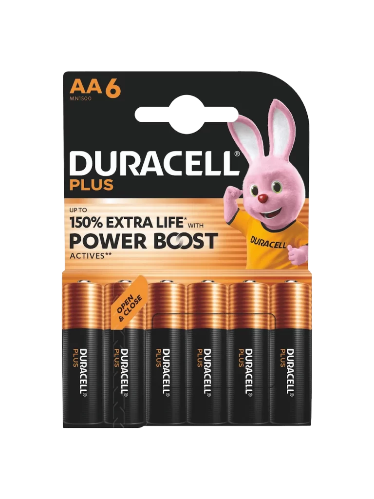 Duracell Plus Power AA Battery 6 Pack Packaging