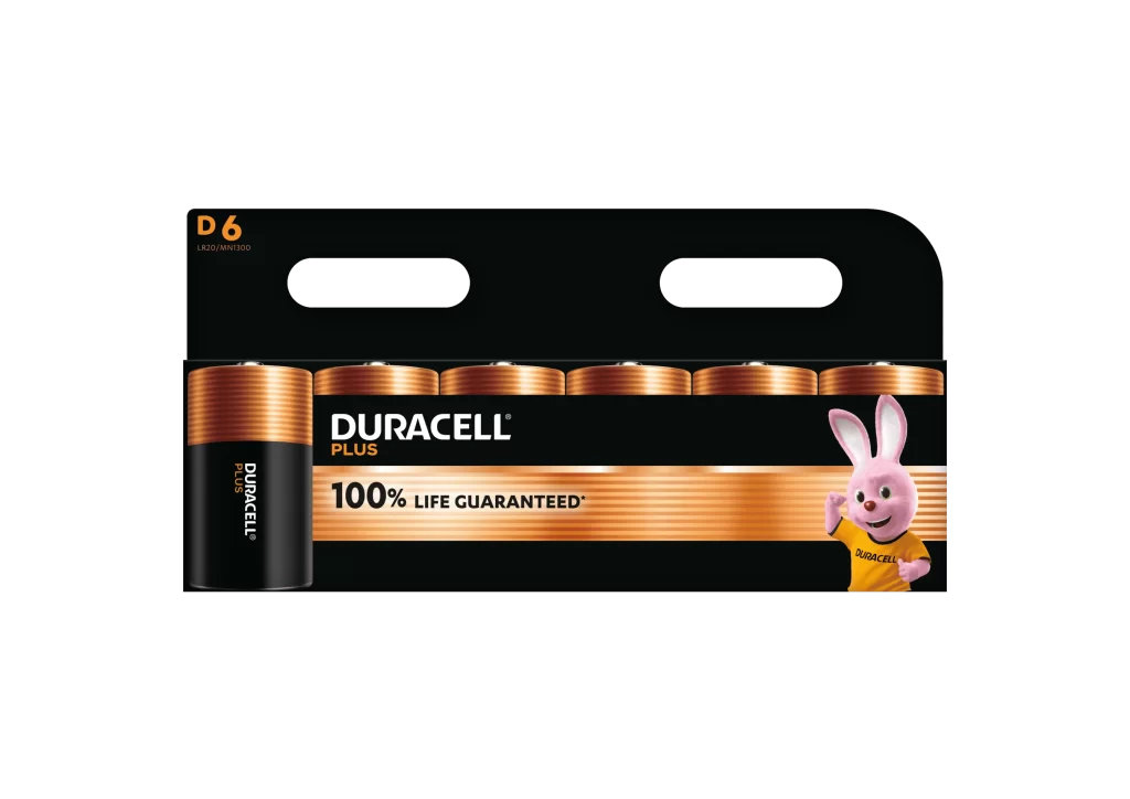 Duracell Plus Power D Battery 6 Pack Packaging