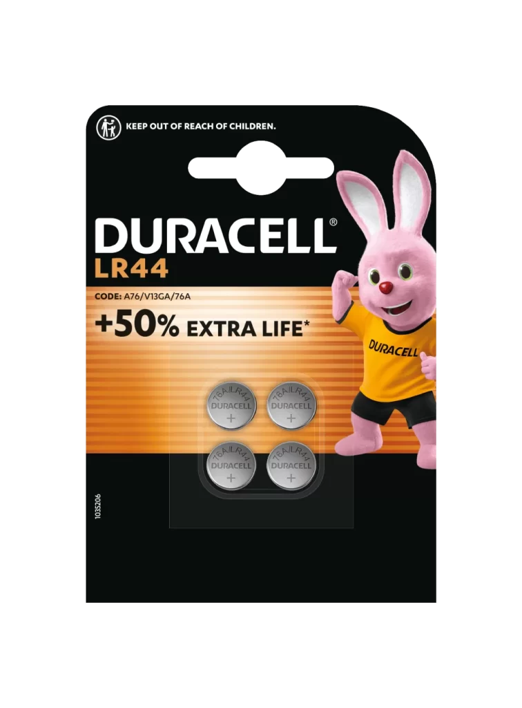 Duracell Plus Power LR44 Battery 4 Pack Packaging