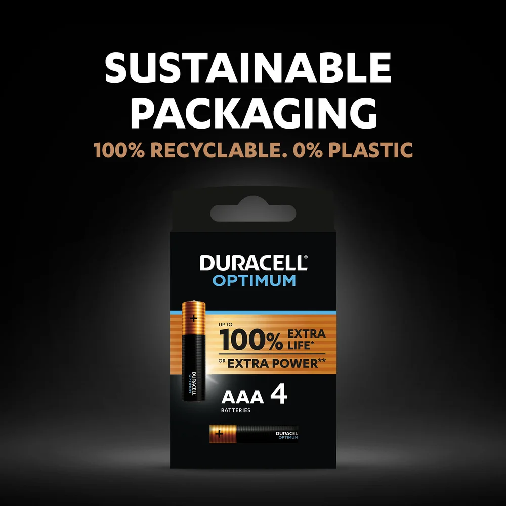 Duracell Optimum AAA Battery 4 Pack Packaging