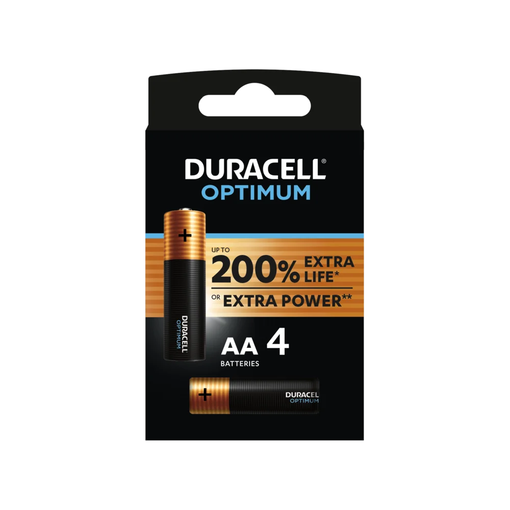 Duracell Optimum AA Battery 4 Pack Packaging