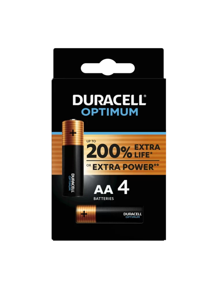 Duracell Optimum AA Battery 4 Pack Packaging
