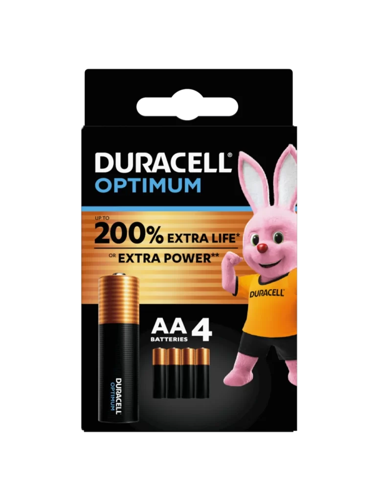 Duracell Optimum AA Battery 4 Pack Packaging