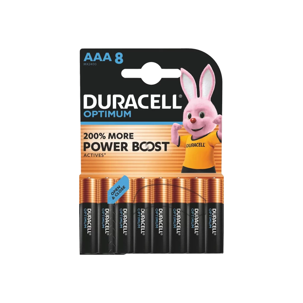 Duracell Optimum AAA Battery 8 Pack Packaging
