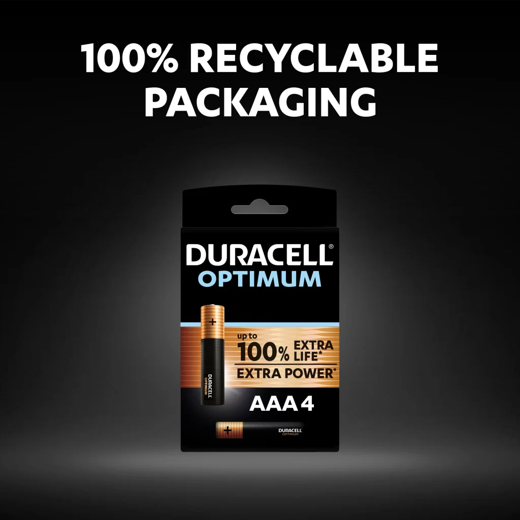 Duracell Optimum AAA Battery 4 Pack Packaging
