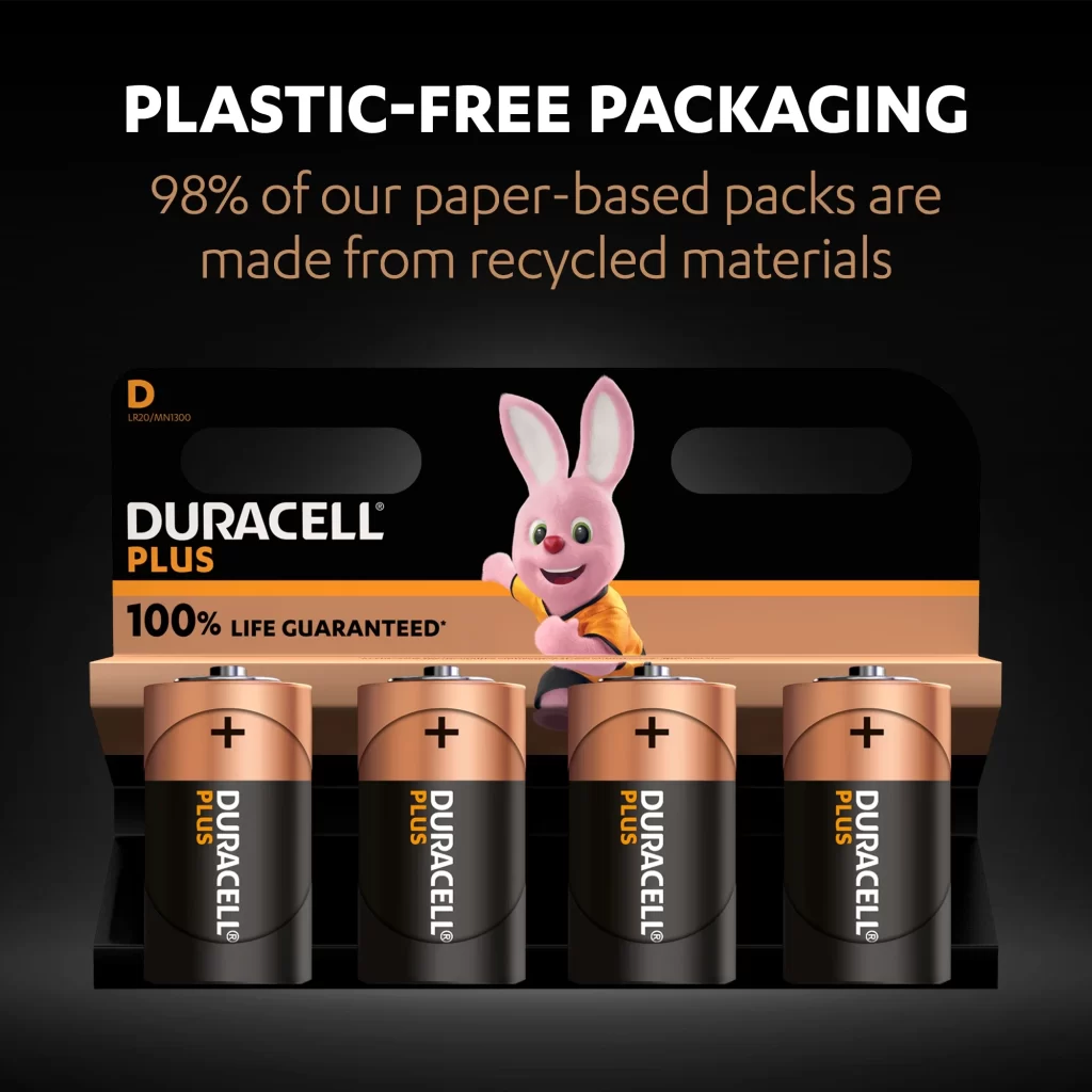 Duracell Plus Power D Battery 4 Pack Packaging