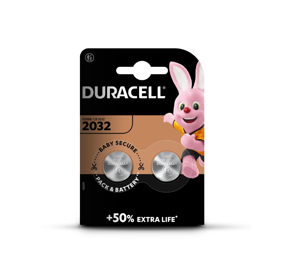 Duracell Lithium Coin CR2032 Battery 2 Pack Packaging