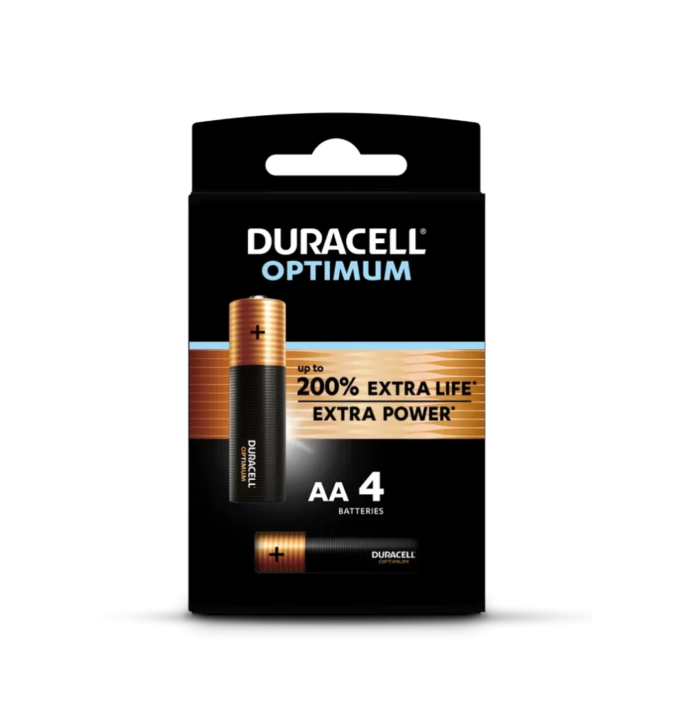 Duracell Optimum AA Battery 4 Pack Packaging