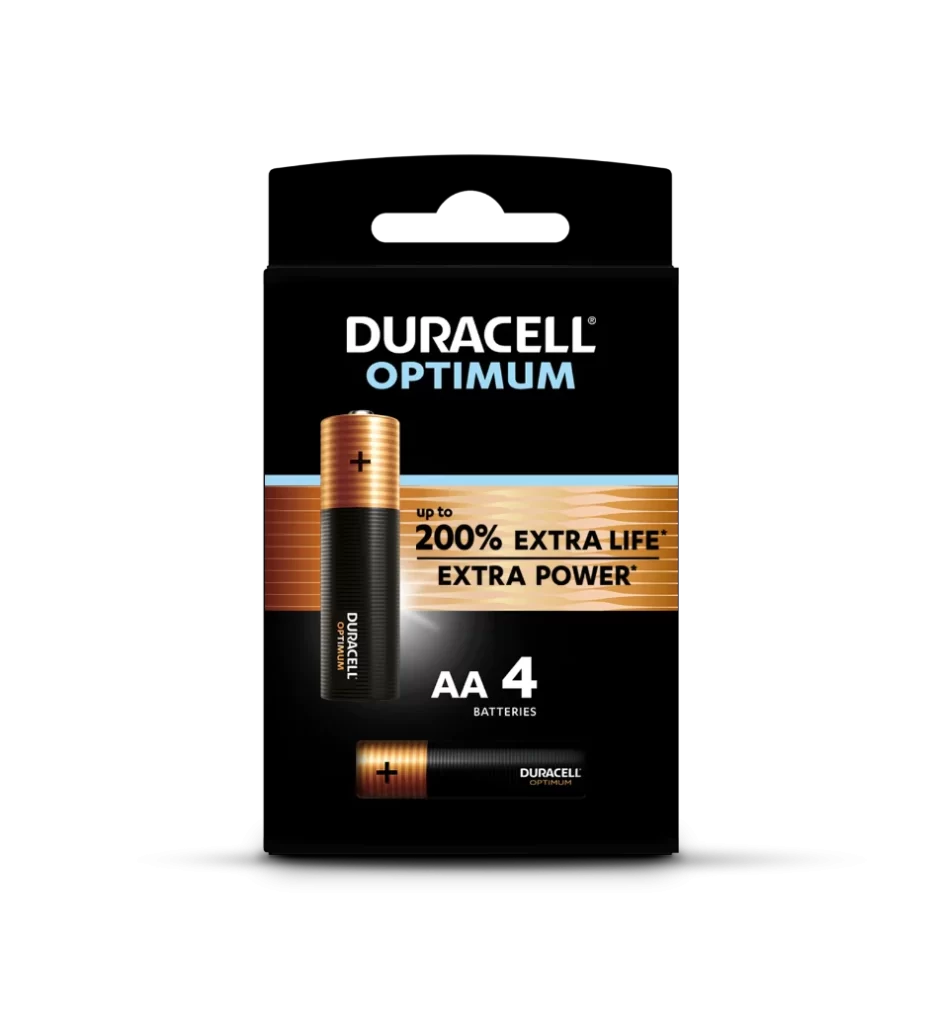 Duracell Optimum AA Battery 4 Pack Packaging