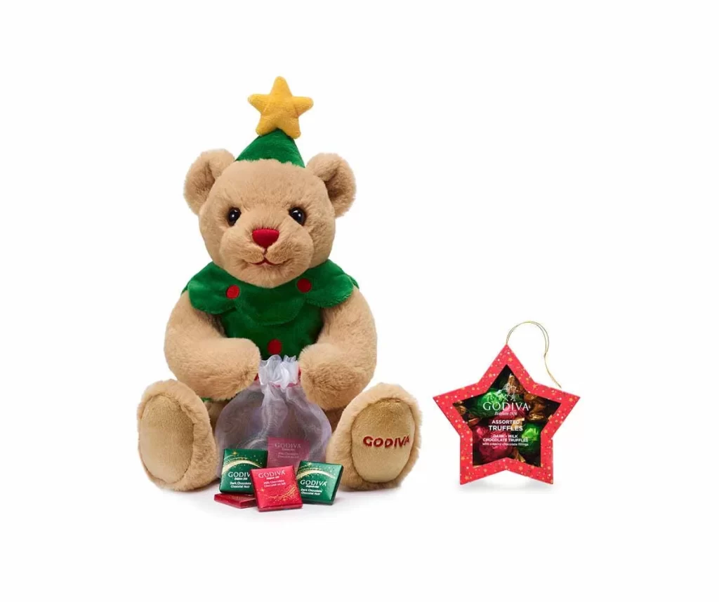 Godiva 2023 Holiday Plush Bear with Star Ornament Packaging