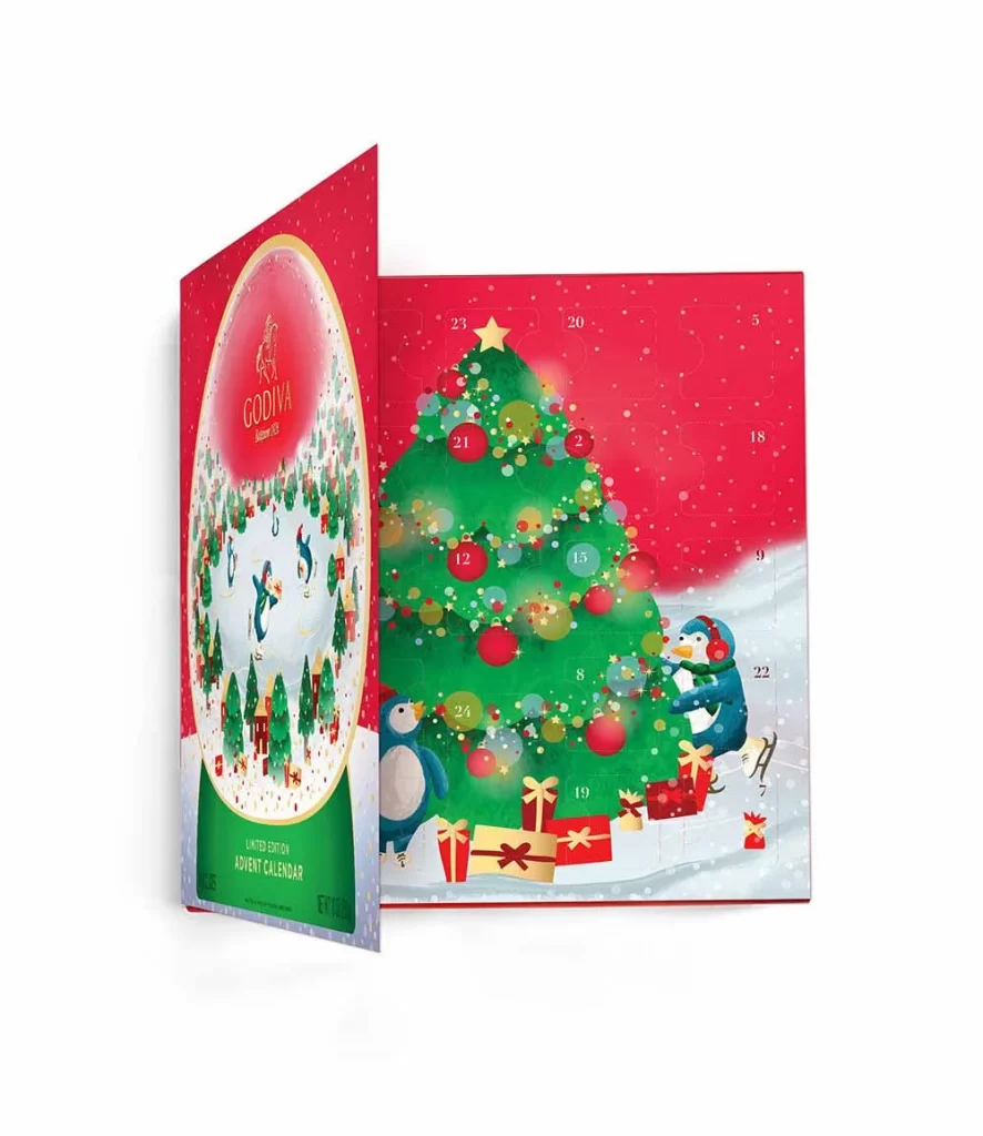 Godiva 2025 Holiday Classic Chocolate Advent Calendar Packaging