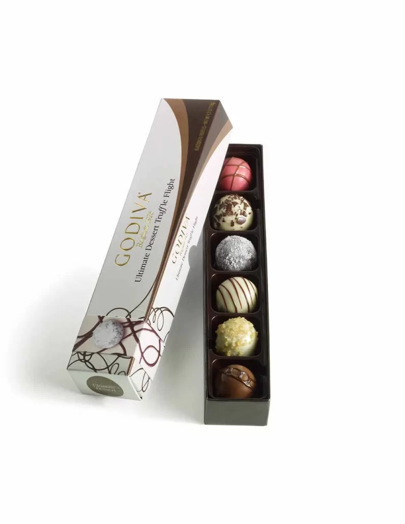 Godiva 6 pc Ultimate Dessert Truffle Flight Packaging
