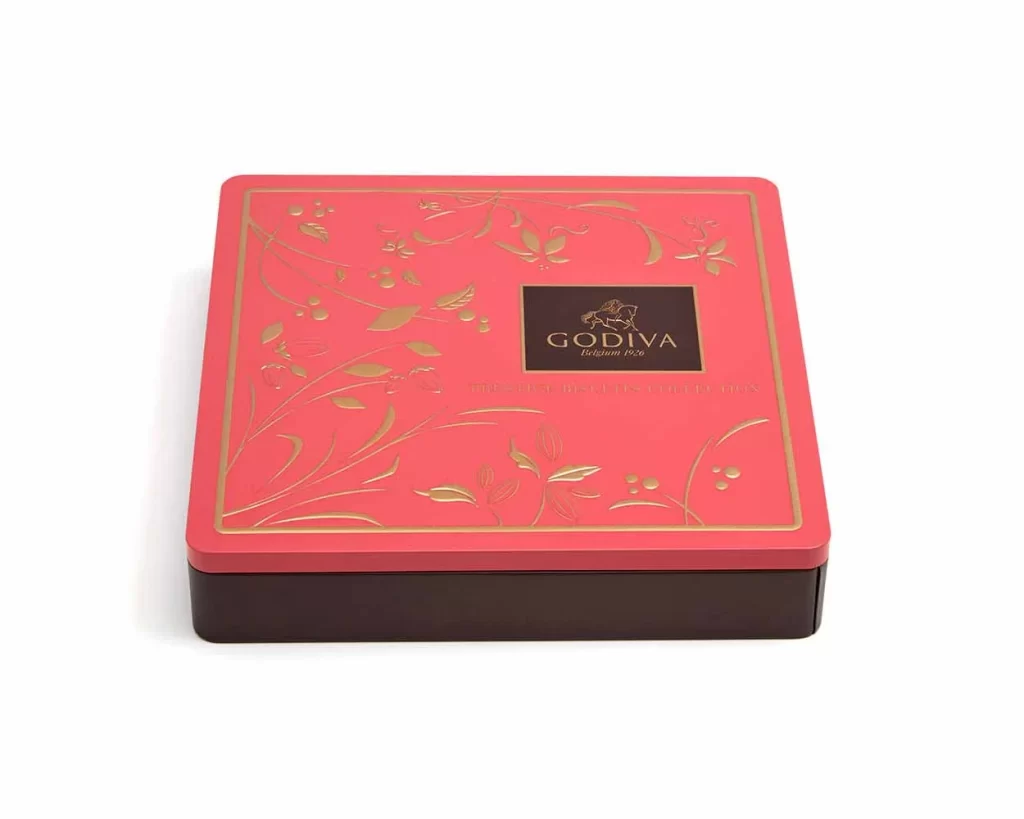 Godiva Assorted Chocolate Biscuit Tin 46 pc Packaging