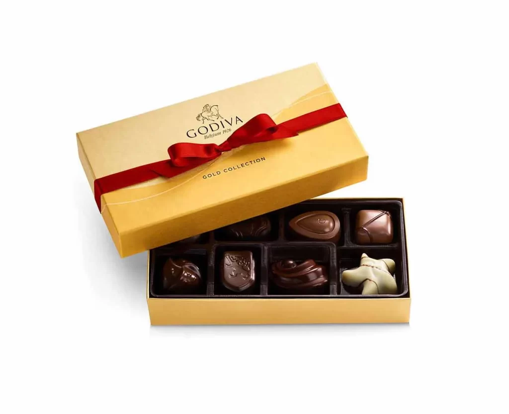 Godiva Assorted Chocolate Gift Box Red Ribbon Set of 3 8 pc Packaging