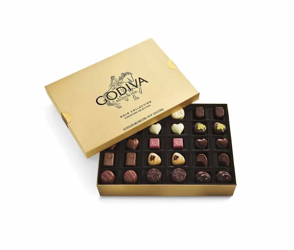 Godiva Assorted Chocolate Gold Gift Box 60 pc Packaging