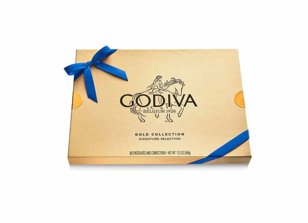 Godiva Assorted Chocolate Gold Gift Box Blue Ribbon 30 pc Packaging