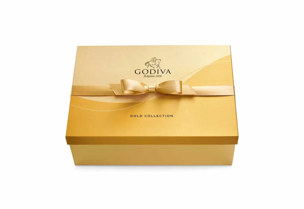 Godiva Assorted Chocolate Gold Gift Box Gold Ribbon 105 pc Packaging