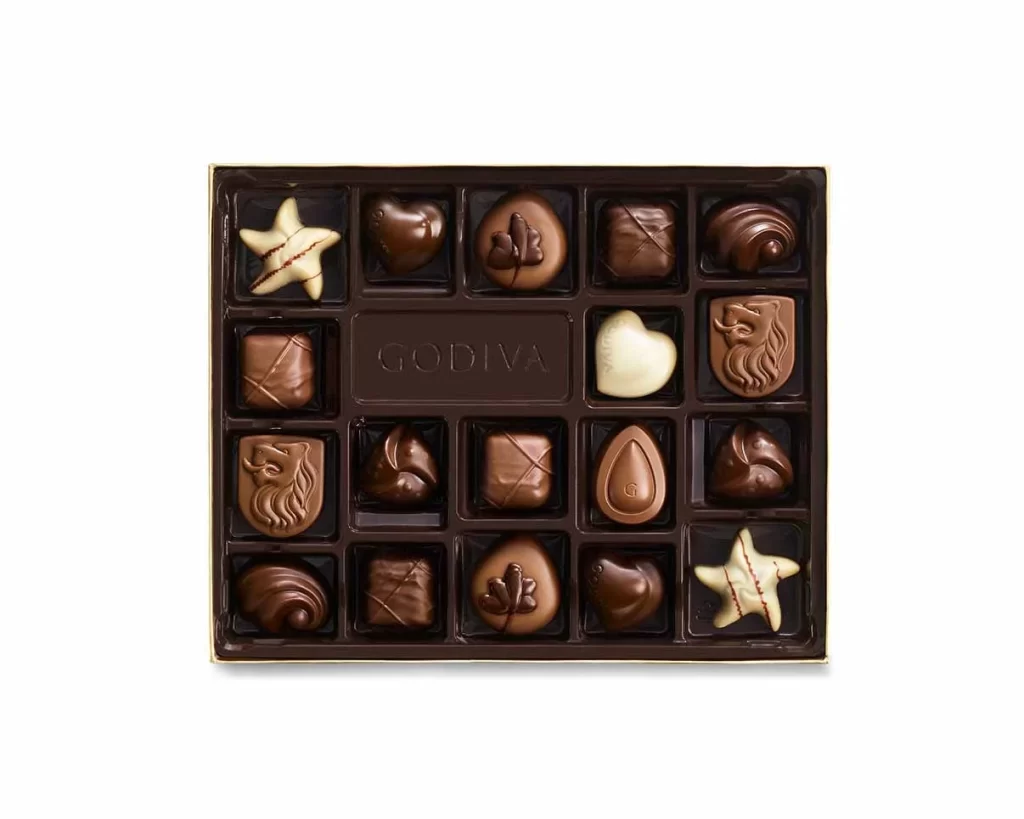 Godiva Assorted Chocolate Gold Gift Box Gold Ribbon 18 pc Packaging