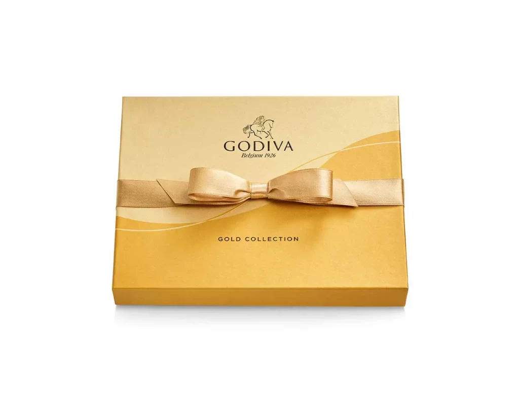 Godiva Assorted Chocolate Gold Gift Box Gold Ribbon 18 pc Packaging