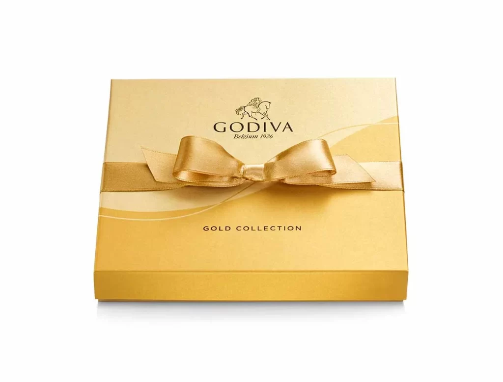 Godiva Assorted Chocolate Gold Gift Box Gold Ribbon 19 pc Packaging