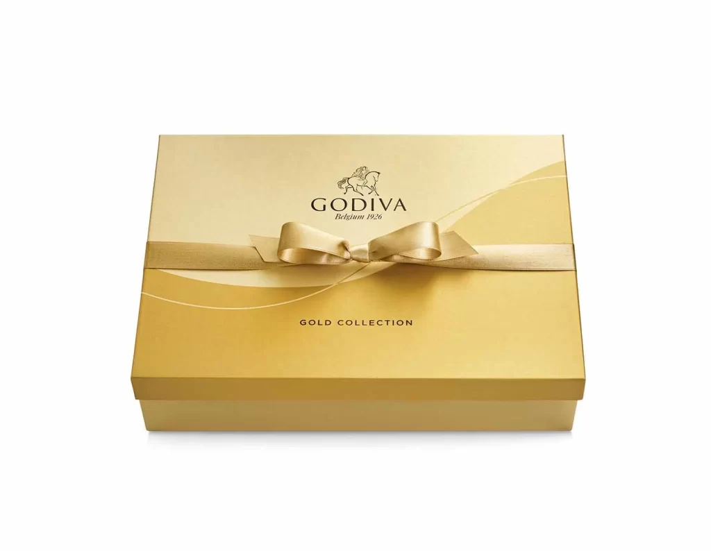 Godiva Assorted Chocolate Gold Gift Box Gold Ribbon 70 pc Packaging