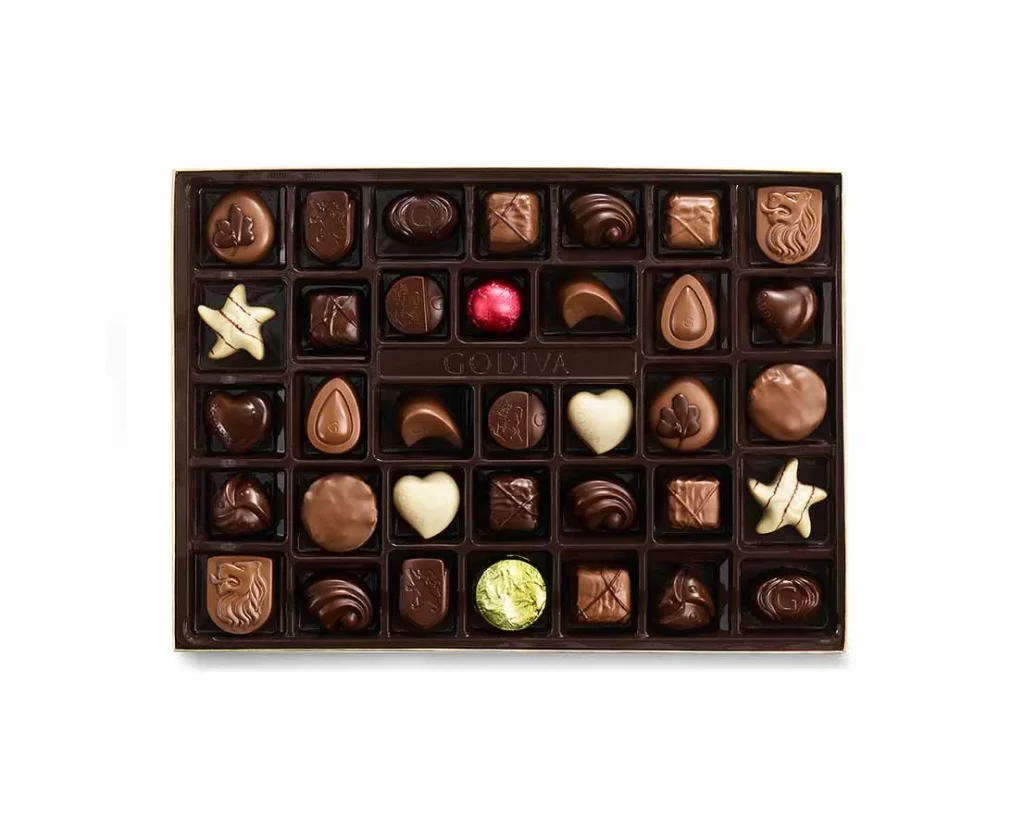 Godiva Assorted Chocolate Gold Gift Box Gold Ribbon 72 pc Packaging
