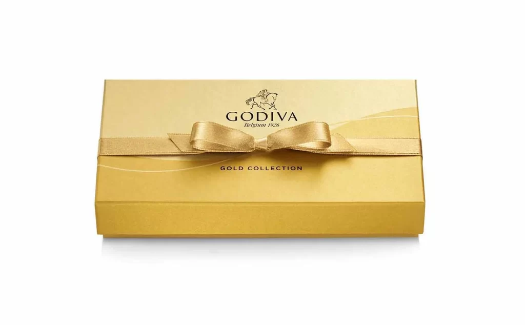 Godiva Assorted Chocolate Gold Gift Box Gold Ribbon 8 pc Packaging